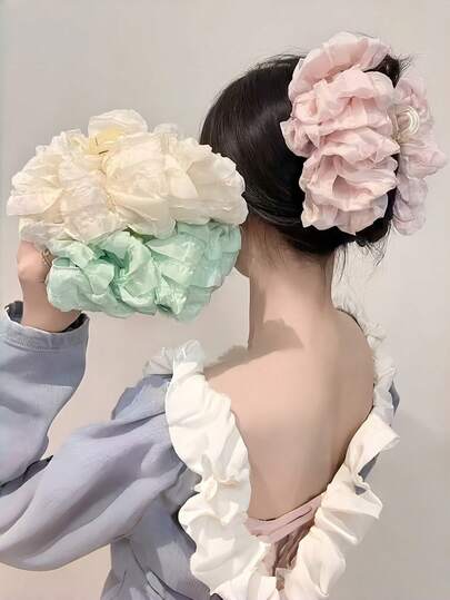 1个女士大号多层泡泡蝴蝶结发爪夹，优雅蓬松蝴蝶装饰发饰，适合日常使用