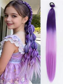 1pc 26 Inch Purple Braided Wig With Elastic Band, Women's Hair Extensions, Ombre Purple Braided Ponytail, Synthetic Material - Multicolor - View 16