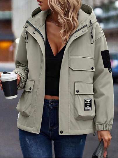 Women's Hooded Jacket - Casual Spring/Autumn Design, Youth Large-Pocket Outdoor Jacket, Combining Functionality And Trendiness, Suitable For Daily Outings And Light Outdoor Activities