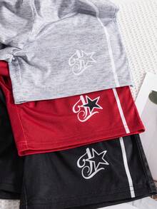 Conjunto de 3 piezas/Paquete de combinación múltiple para salidas casuales diarias de niños, pantalones cortos rectos con estampado de letras elegante para primavera y verano. - Multicolor - Ver 5