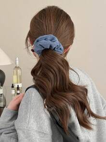 Nuevo scrunchie de punto, sujetador de moño a rayas vintage, accesorios para el cabello con estilo holgado para mujeres - Azul - Ver 2