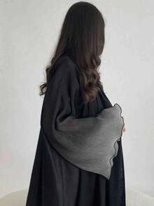 1pc Elegant Ombre Pleated Flare Sleeve Robe, Abaya Robe Gown, Suitable For Daily And Festive Occasions, Modest And Graceful - Black - View 2