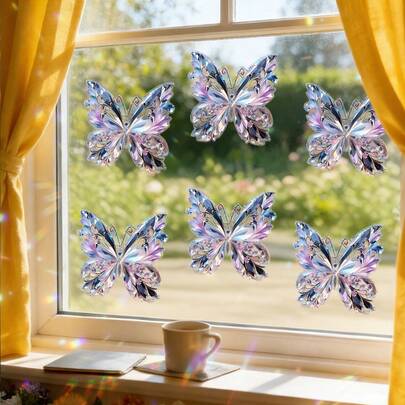 1/2/3pcDreamy Butterfly Stained Glass Window Stickers, Removable Self-Adhesive PVC With Electrostatic Adsorption, Suitable For Balcony Glass Doors And Windows, Living Room, Bedroom, And Home Decoration.