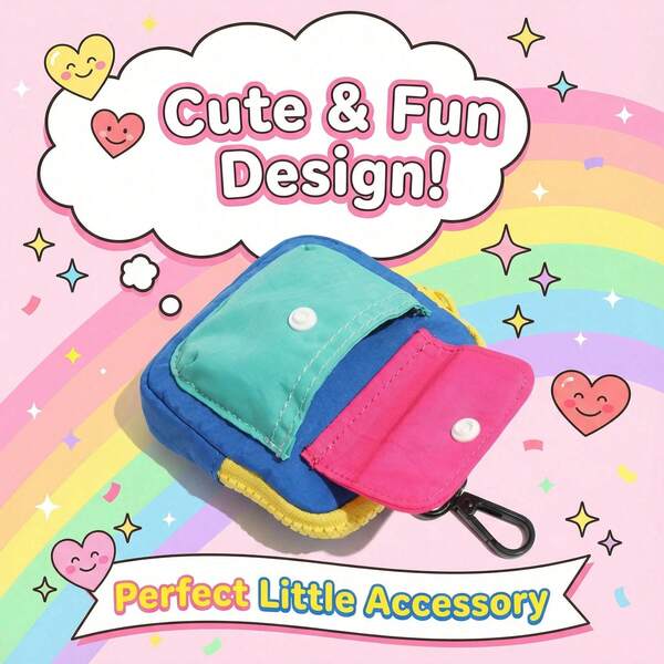1Pc Cute Dopamine Mini Coin Purse Key Pouch,Casual Style Nylon Zipper Sports Storage Bag, Canvas Material, Small Hanging Card Holder,Put Coin,Cards And Bluetooth Earphone