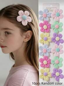 10pcs/Set Girls Multicolor Artificial Flower Hair Clips, Beach Travel Holiday Photo Flower Decor DIY Hair Accessories Bangs Clips (No Card, Random Color) - Multicolor - View 7