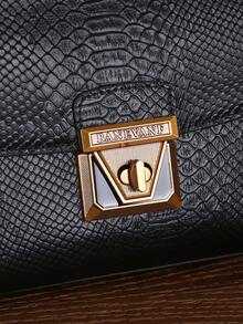 2026新款奢华女士手提包，多功能蛇纹质感托特包，配以精致锁扣设计，时尚单肩/斜挎包，带双面内袋 - 黑色 - 查看 11