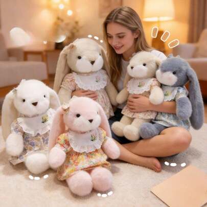 Búp bê thỏ bông mềm mại và thoải mái đáng yêu có váy, thú nhồi bông hình thỏ dễ thương, gối ôm chủ đề lễ Phục Sinh, đồ trang trí tiệc cho trẻ em/nhà cửa/phòng ngủ.