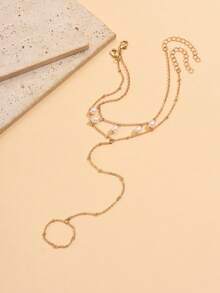 2 buc/set brățară de gleznă cu ciucuri din perle artificiale albe, inel metalic pentru degete, bijuterii pentru picior, stil resort pe plajă, potrivită pentru purtare zilnică și vacanță la plajă - Multicolor - Vizualizare 3