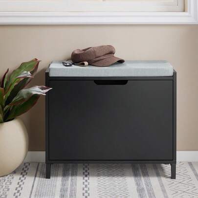 SoBuy Hallway Shoe Bench Shoe Rack Shoe Cabinet With Seat Cushion And Flip-Drawer Black W60 X D24 X H52cm FSR151-K-SCH