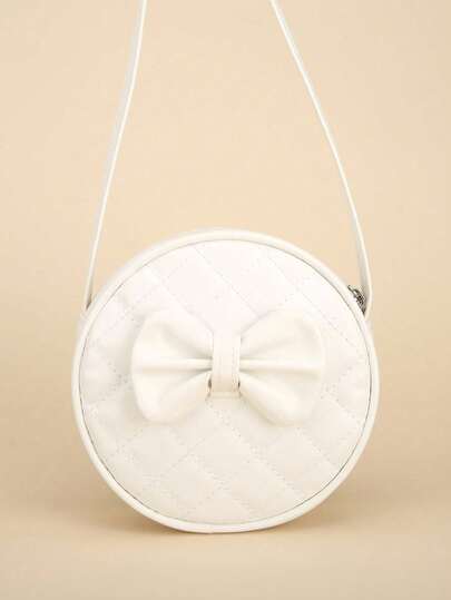 1pc White PU Crossbody Bag For Girls, High-Quality Embroidered Rhombus Shoulder Bag, Chic Mini Round Bag, Fashionable Solid Color Phone & Coin Purse, Zipper Closure, Versatile Use For Outings, Daily Matching, Shopping, Gatherings, Perfect Gift For Girls