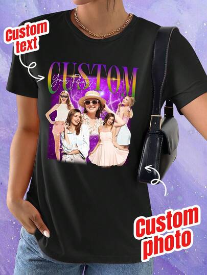 Customized Retro Rap T-Shirt For Carnival, Carnival Festival Customized Vintage Pattern T-Shirt, Fat Tuesday, Customized Photo Print T-Shirt, Customizable Pattern, Personalized Photo T-Shirt Top