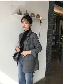 Popular Item: Glen Check Tailored Jacket / Suit Jacket Loose Blouson - Xám - Xem 8