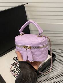 Lightweight Mini Chain Bag Quilted Handbag Bucket Bag Suitable For Girls, College Students And Office Workers - Purple - View 11
