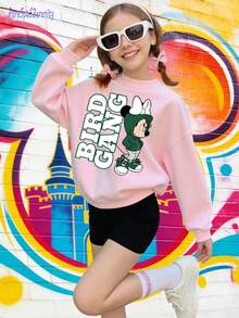 1 Disney Street Style Minnie Mouse BIRD_GANG Graphic Print Cute Casual Sweatshirt - Soft And Versatile, Suitable For Everyday Wear, School, And Outings To Amusement Parks. - Pink - View 1
