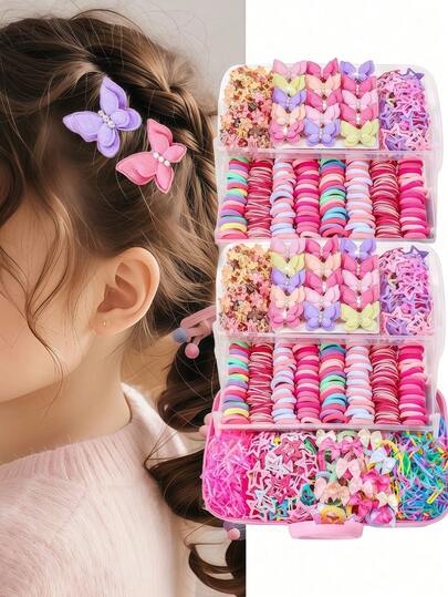 940pcs/Set Pink Dopamine Cute Hair Accessories Set, Includes Butterfly, Star Hair Clips, Colorful Hair Ties, Bow Headbands - Suitable For Girls, Can Be Worn For Daily School, Party Events, Fits Vintage, Sweet, Preppy Styles