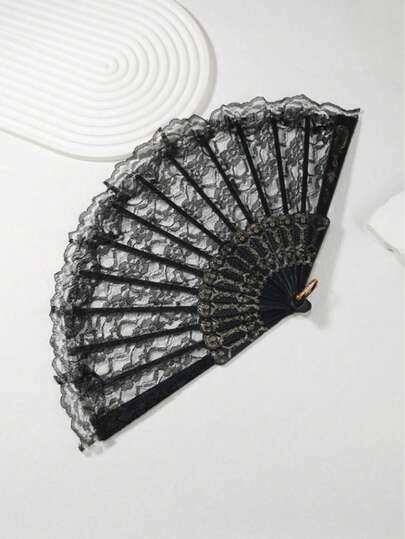 1pc Vintage French Lace Tassel Folding Hand Fan, Suitable For All Seasons, Suitable For Dancing, Plastic Frame Handheld Portable Fan, Smooth Retro Design, Essential Cooling Accessory For Weddings, Nightclubs And Cosplay - Princess Theme Vintage Fabric Hand Fan For Halloween