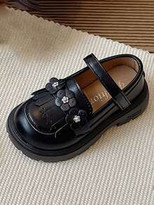 1双女童可爱公主厚底乐福鞋，透气柔软防滑百搭漆皮鞋，方便穿脱的婴幼儿学步鞋，复古风格，适合春、夏、秋季穿着。 - 黑色 - 查看 9