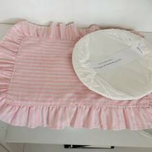 1 pieza/2 piezas/6 piezas Servilletas con volantes a rayas azules y blancas estilo coreano Ins, manteles individuales con borde de volantes franceses, mantel de comedor fresco - Multicolor - Ver 2