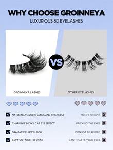 Lasvirey 6对装 蓬松浓密假睫毛 纤细透明假睫毛 纤细自然妆效假睫毛 轻盈奢华3D仿貂毛假睫毛 亮泽睫毛 猫眼睫毛 - 羽毛款 - 查看 5