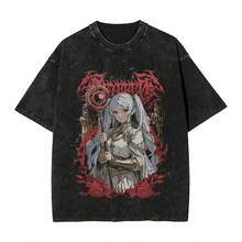 Frieren T Shirts For Men Cotton  T-Shirt Crew Neck Heavy Metal Art Tee Shirt Short Sleeve Tops Gift - màu đen - Xem 1