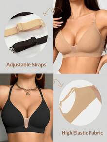 Lilivine 3件套女士无痕露背文胸，无肩带文胸，夏季性感文胸，新娘内衣，3种肩带可选，无缝透气，可调节肩带，轻盈舒适，适合婚礼、正式礼服、吊带裙等场合。 - 彩色 - 查看 10