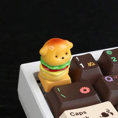 1 pieza Lindo llavero de resina con diseño de Pug Hamburguesa, accesorio personalizado para teclado mecánico. Cada pulsación es un deseo de comida deliciosa y una liberación del estrés.