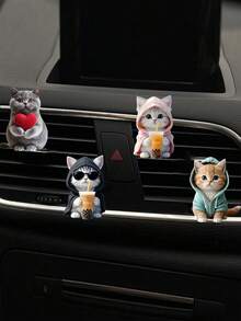 1/2pcs Cute Cat Acrylic 2D Flat Car Air Vent Clip Fragrance Diffuser, Personalized Cat Car Interior Decor Air Freshener Set - Multicolor - View 9