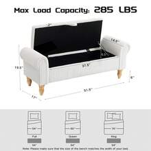 51.5" Storage Bench For Bedroom End Of Bed, Mid-Century Upholstered Ottoman With Storage & Rolled Arms, Corduroy Bedroom Bench Storage Chest Footrest,  Padded Window Seat Shoe Cabinet Stool Furniture For Bedroom, Entryway, Bedroom Essentials Home Decor, White - Vải nhung kẻ trắng - Xem 2