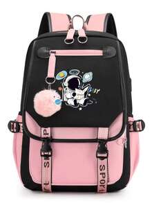 Leisure Multifunctional Lightweight Backpack Designed For Reading Newspapers By Astronauts, With Pink Plush Decoration, Simple, Fresh, Large Capacity, Lightweight Spine Protection Backpack, Lightweight Travel Backpack, Suitable For Daily Commuting And Travel Use, Perfect Holiday Gift Choice - one-size - View 7