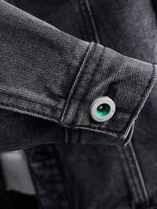 2026 New Spring/Autumn Men's Washed Denim Jacket, Casual Street Style Thick Denim Outerwear - Black - View 5