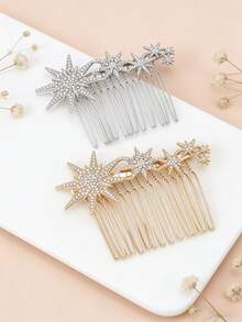 1pc/2pcs Shiny Zinc Alloy Six-Pointed Star Side Hair Comb, Party Supplies, Wedding Accessories, Suitable For Women, Haircomb, Headpiece - Multicolor - View 1