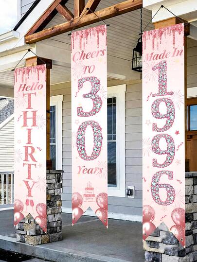 3pcs/Set Rose Gold 30th Birthday Flag, 30th Birthday Banner, 30th Birthday Party Decoration, 30th Birthday Couplet, Birthday Background Decoration, Birthday Background Cloth, Birthday Party Wall Decoration, Birthday Scene Decoration, Birthday Party Supplies, 30th Birthday Gift, Party Gift, Home Decor