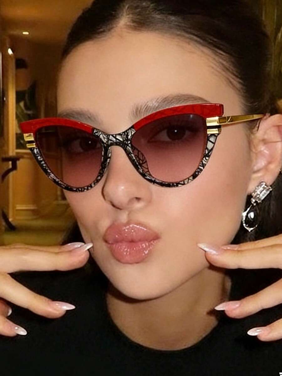 1pc Classic Minimalist Cat Eye Fashion Glasses, High-End Punk For Party, Street Style, Fashion Show - Multicolor - View 1