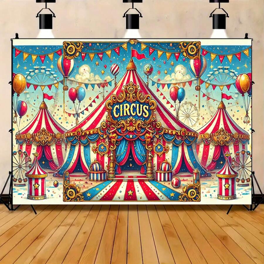 1 Piece Polyester Circus Theme Backdrop, MultiFunctional Party, Suitable Weddings, Birthdays, Anniversaries,, New Year, Valentine's Day, No Electricity Required, Indoor And Outdoor Decorations - Nhiều màu - Xem 1