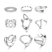 FIBO STEEL 9 Pcs Gold Plated Chunky Rings For Women 18K Gold Plated Ring Set Dome Thick Open Rings Adjustable - SilverTone - View 1