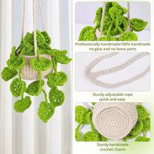 Crochet Plant Hanging Basket For Car Rear View Mirror Decor, Polyester, Light Green, Durable, Handmade, Cute Interior Aesthetic, Gift For Women - 粉紅色 - 查看 7