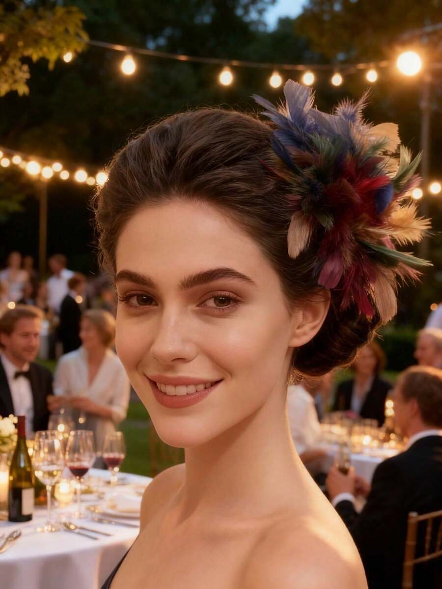 1pc Handmade French Retro Exaggerated Feather Hair Clip, Versatile Styles Suitable For Women's Daily Wear And Party Occasions - Color - View 1