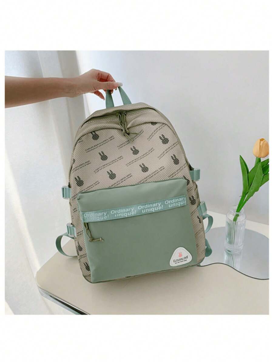 Mochila Escolar de computadora de viaje escolar Linda Mochila para Adolescentes moda informal dibujos de conejos con Compartimento para Laptop - Verde - Ver 1