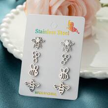 4 Pairs /Sets , Stainless Steel Bee-Shaped Pattern Earrings, Cute And Simple Animal Designs, Suitable As Gifts For Daily Wear - ZH010 - View 13