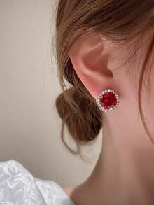 3 pares de pendientes de lujo con diseño geométrico de cristales en rojo, azul y verde, elegantes y minimalistas, adecuados para uso diario y ocasiones festivas de las mujeres - Conjunto de tres piezas - Estilo C - Ver 6