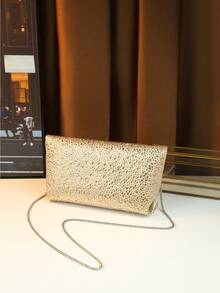 New European & American Elegant Evening Bag, Rhinestone Embellished Flap Cover Large Capacity Shoulder & Crossbody Bag - Gold - View 7