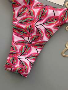 Vacation Beach Floral Print Bikini Set Pink Summer - Pink - View 6