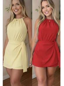 Women's Summer Fashion Jumpsuit Set - Duna - 兩件式 - 紅色和黃色連身衣 - 查看 1