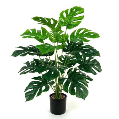 1/40 buc palmier artificial roz mare, plantă tropicală veșnic verde realistă, plantă înaltă realistă din plastic cu frunze de Monstera, decorațiune cu plante artificiale potrivită pentru casă, birou, grădină, hotel, interior și exterior