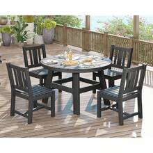 5 Piece Outdoor Dining Table And Chairs Set, Patio Table And Chairs Furniture Set With Umbrella Hole, Outdoor Dining Set For Garden And Backyard - 黑色 - 查看 10