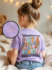 Baby GirlGraffiti English Letter Graphic Print Round Neck Short Sleeve Cute Purple Top - Purple - View 7