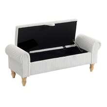 51.5" Storage Bench For Bedroom End Of Bed, Mid-Century Upholstered Ottoman With Storage & Rolled Arms, Corduroy Bedroom Bench Storage Chest Footrest,  Padded Window Seat Shoe Cabinet Stool Furniture For Bedroom, Entryway, Bedroom Essentials Home Decor, White - Vải nhung kẻ trắng - Xem 11
