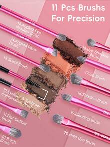 BS-MALL 20pcs Professional Full Face Makeup Brush Set With Pouch, High Quality Foundation, Blush, Contour, Eye Shadow Brushes, Soft Bristles, No Shedding - Hot Pink - View 5