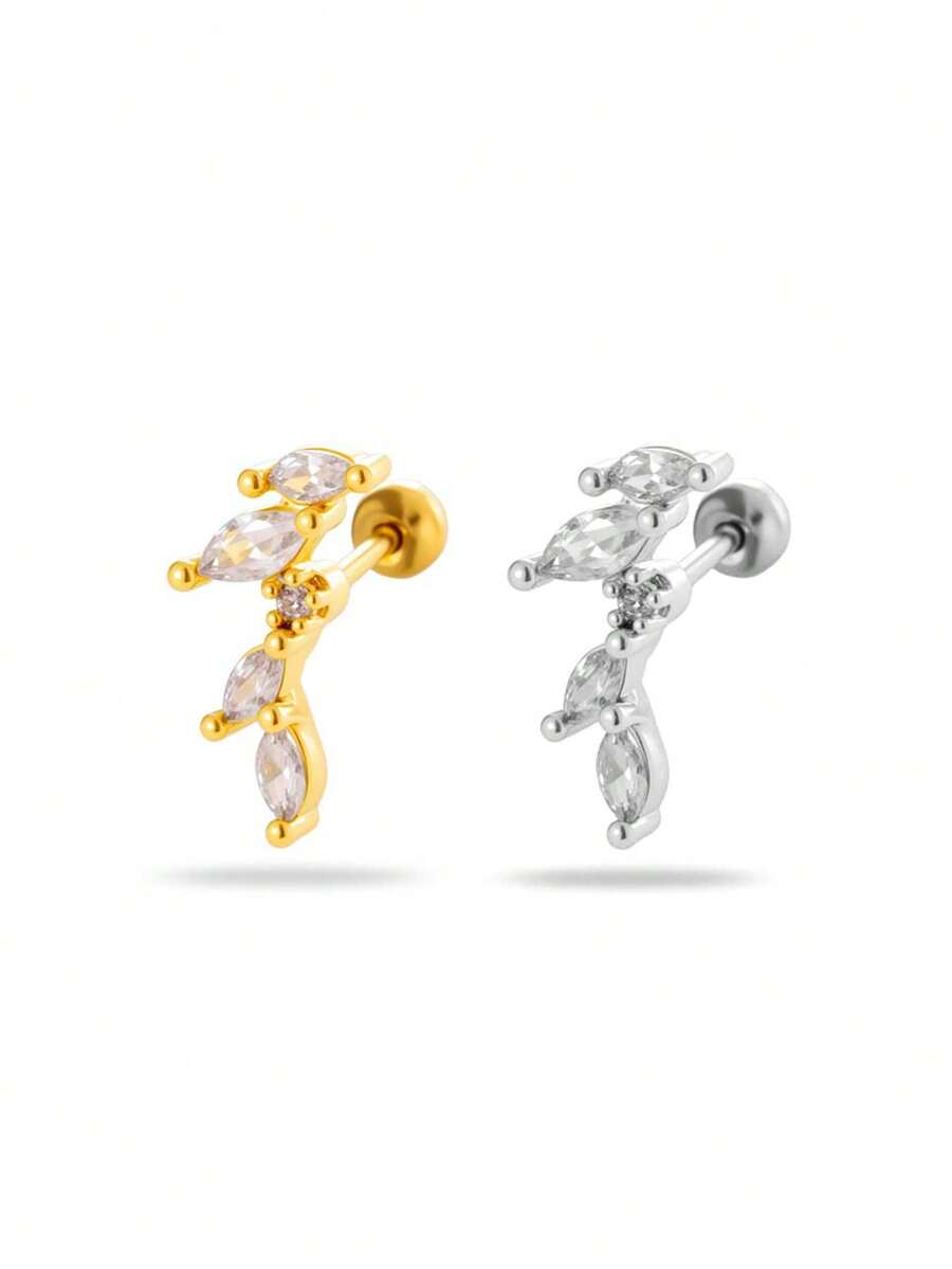 Toppiercing 1件装多功能微镶嵌锆石创意不锈钢耳骨穿孔耳环 - 彩色 - 查看 1