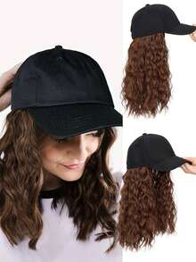 Gorra de béisbol de fibra sintética con extensiones de cabello, onda rizada, con correas ajustables, fibra de alta temperatura transpirable, accesorio de peinado versátil y elegante, complemento de estilo para el atuendo - Multicolor - Ver 2